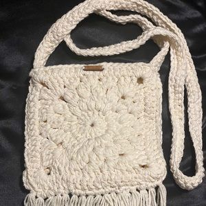 Crochet Crossbody Purse Bag with Fringe in Cream